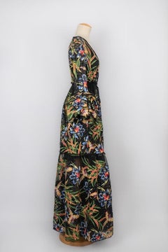 Diane Von Furstenberg Black Nylon Indoor Coat with Multicolored Flowers, 2018