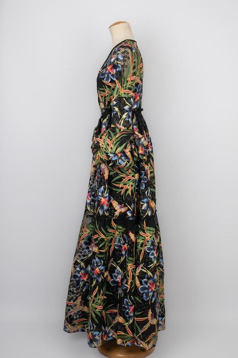 Women's Diane Von Furstenberg Black Nylon Indoor Coat with Multicolored Flowers, 2018 For Sale