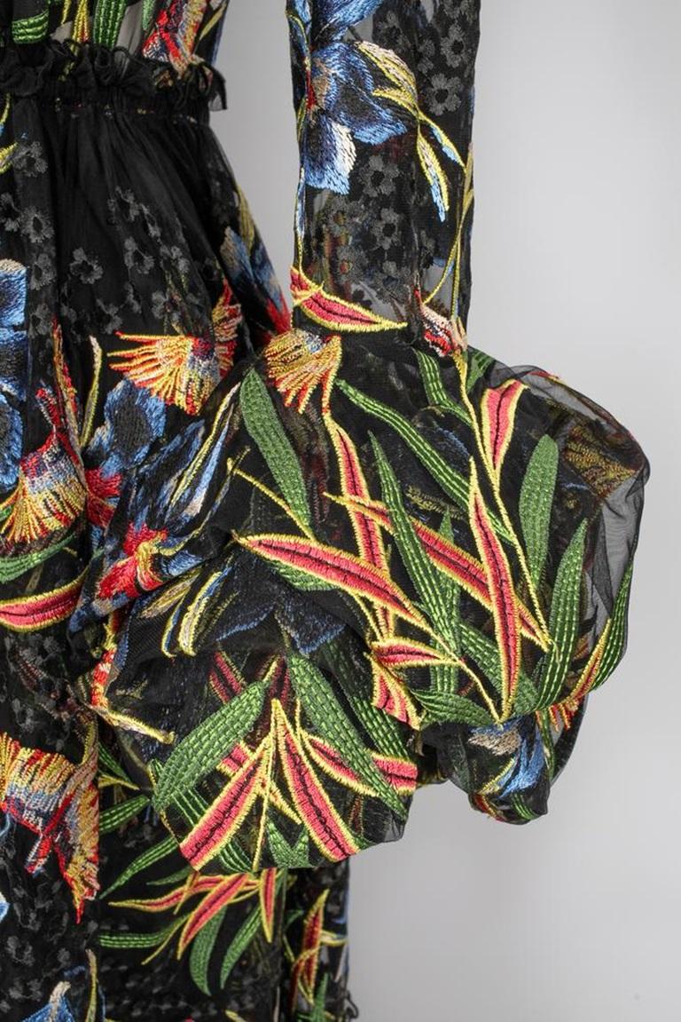 Diane Von Furstenberg Black Nylon Indoor Coat with Multicolored Flowers, 2018 For Sale 2
