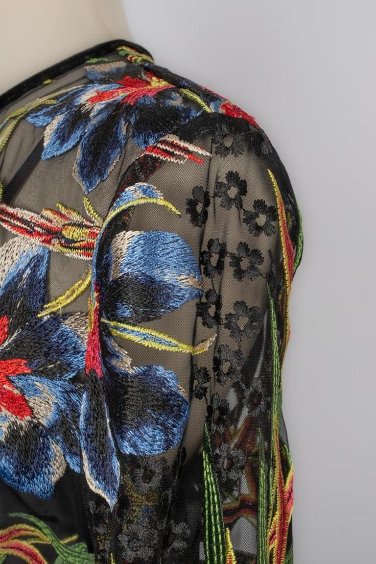 Diane Von Furstenberg Black Nylon Indoor Coat with Multicolored Flowers, 2018 For Sale 3