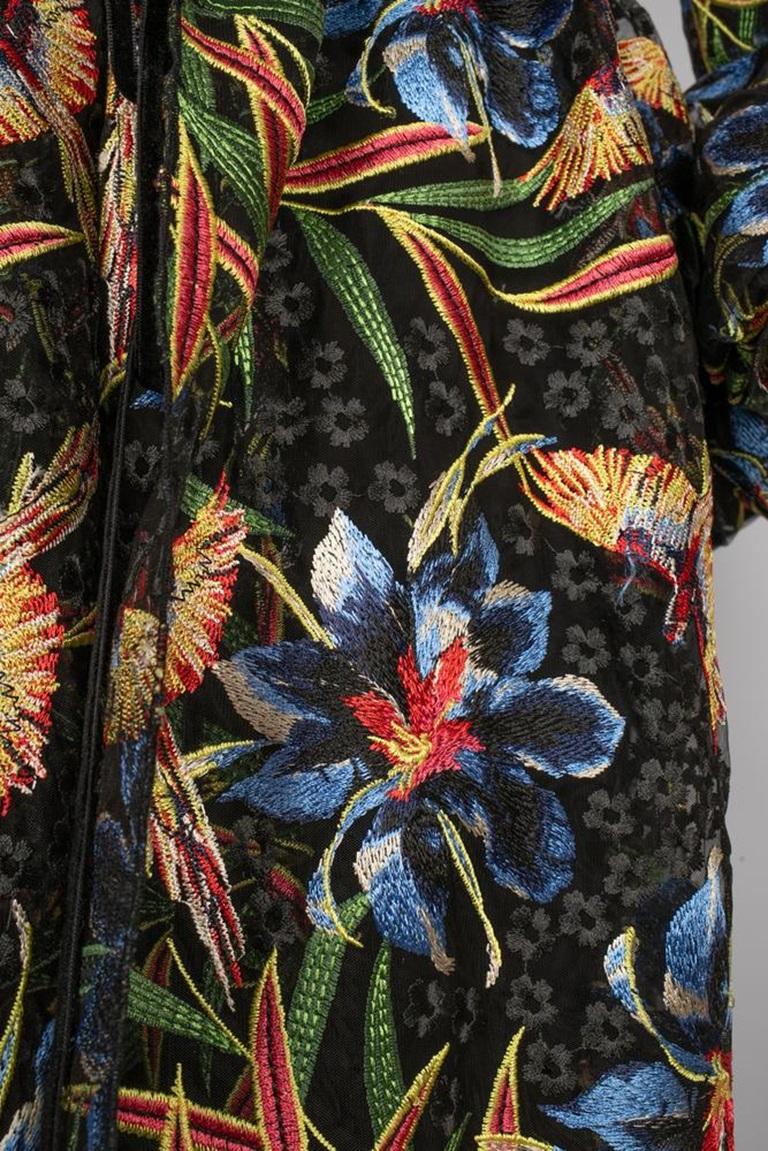 Diane Von Furstenberg Black Nylon Indoor Coat with Multicolored Flowers, 2018 For Sale 4