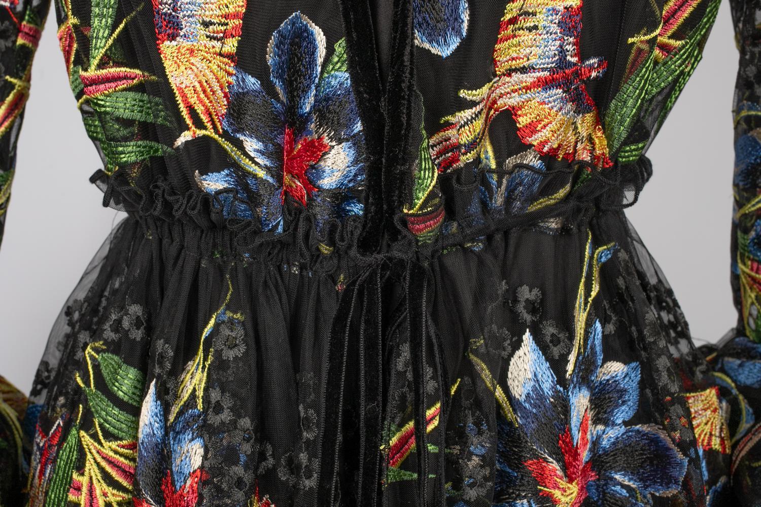 Diane Von Furstenberg Black Nylon Indoor Coat with Multicolored Flowers, 2018 For Sale 5