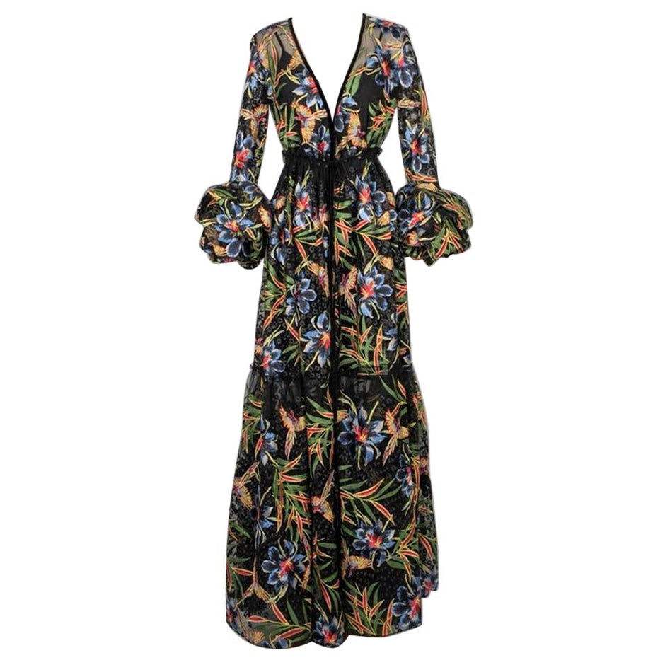 Diane Von Furstenberg Schwarzer Nylon-Indoor-Mantel mit mehrfarbigen Blumen, 2018 im Angebot