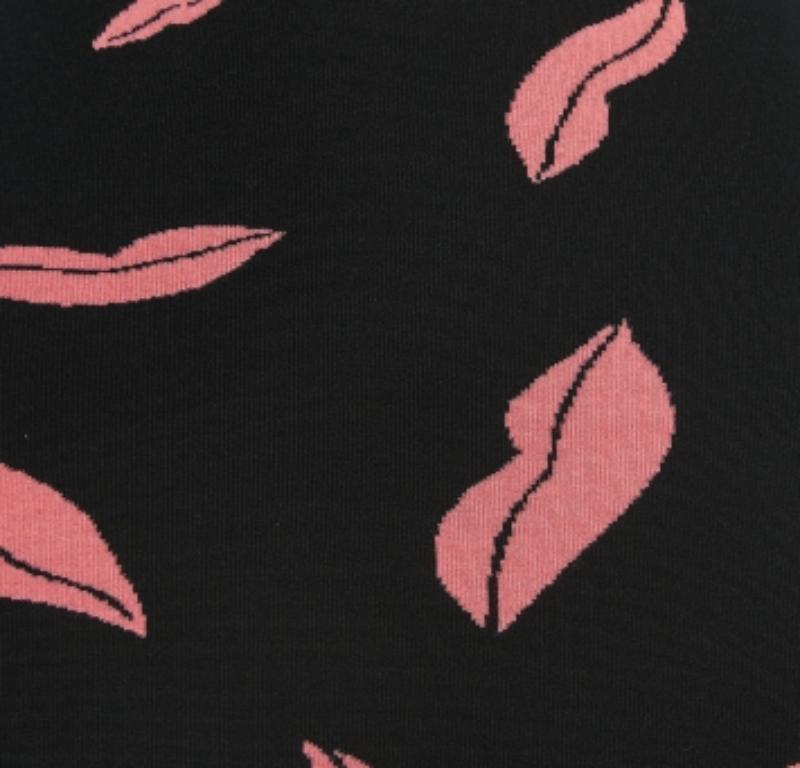 Nero Diane von Furstenberg - Gonna a tubino in maglia con motivi a labbra rosa e nero XS in vendita