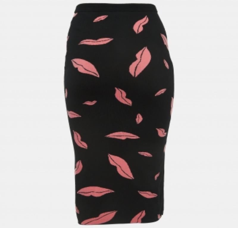 Donna Diane von Furstenberg - Gonna a tubino in maglia con motivi a labbra rosa e nero XS in vendita