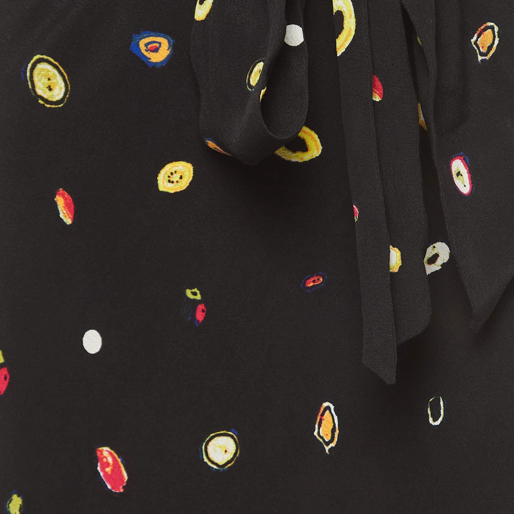 Women's Diane Von Furstenberg Black Polka Dot Print Crepe Midi Skirt M