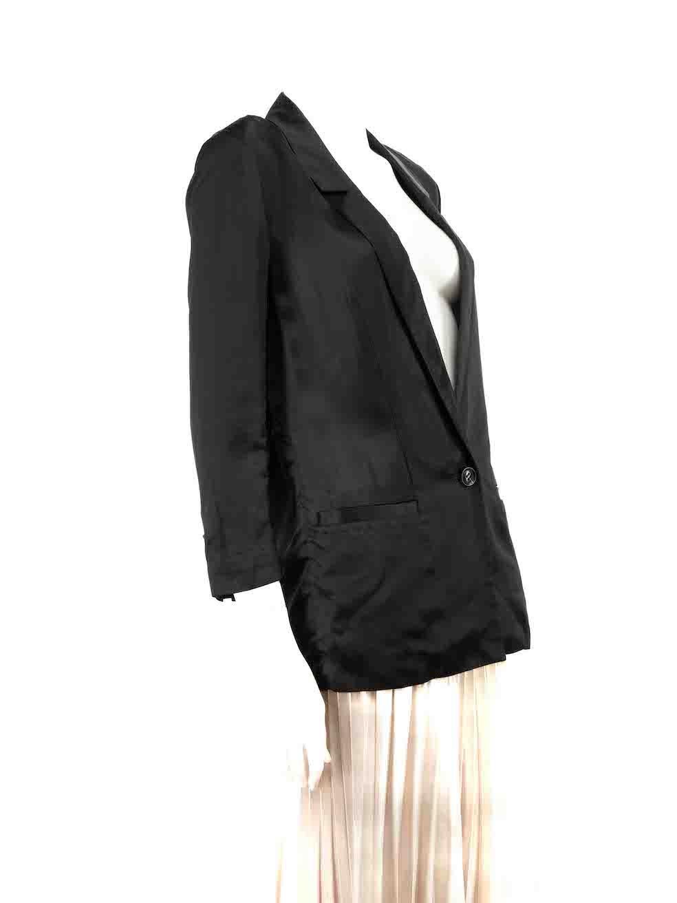 CONDITION is Very good. Minimal wear to blazer is evident. There is some discolouration to the brand and care label with plucks to the weave at the sleeve edges on this used Diane von Furstenberg designer resale item.
 
 Details
 Black
 Cupro satin
