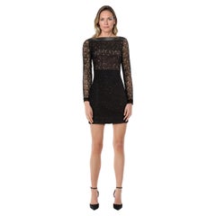 Used Diane Von Furstenberg Black Sheer Mini Lace Dress Size XXS