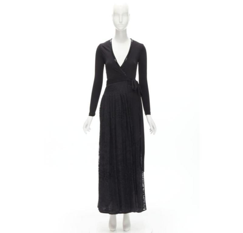 DIANE VON FURSTENBERG black silk bead embellished wrap maxi dress US0 XS For Sale 5