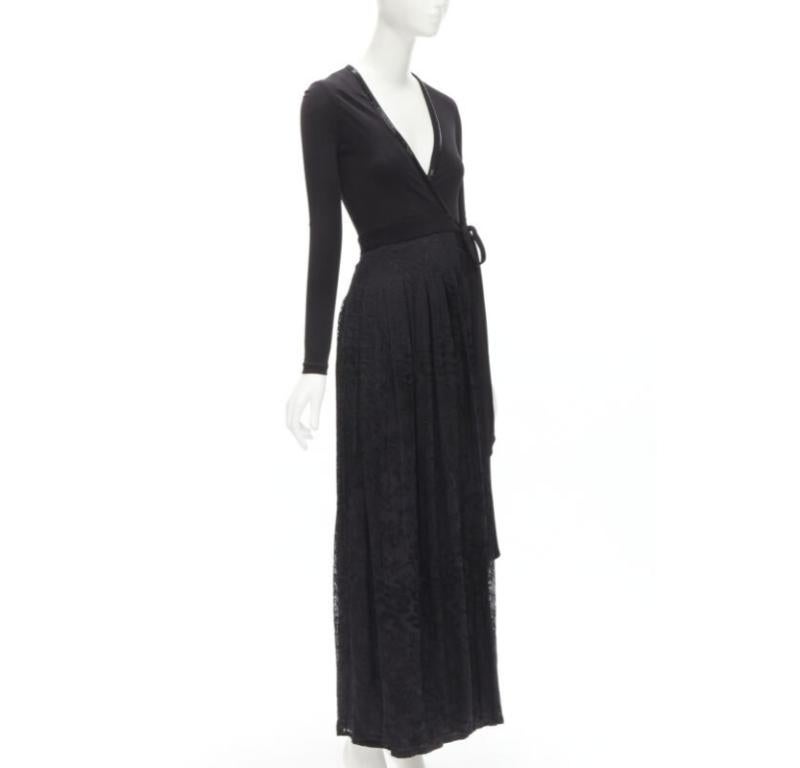 Black DIANE VON FURSTENBERG black silk bead embellished wrap maxi dress US0 XS For Sale
