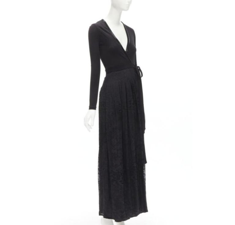 DIANE VON FURSTENBERG black silk bead embellished wrap maxi dress US0 XS  For Sale at 1stDibs
