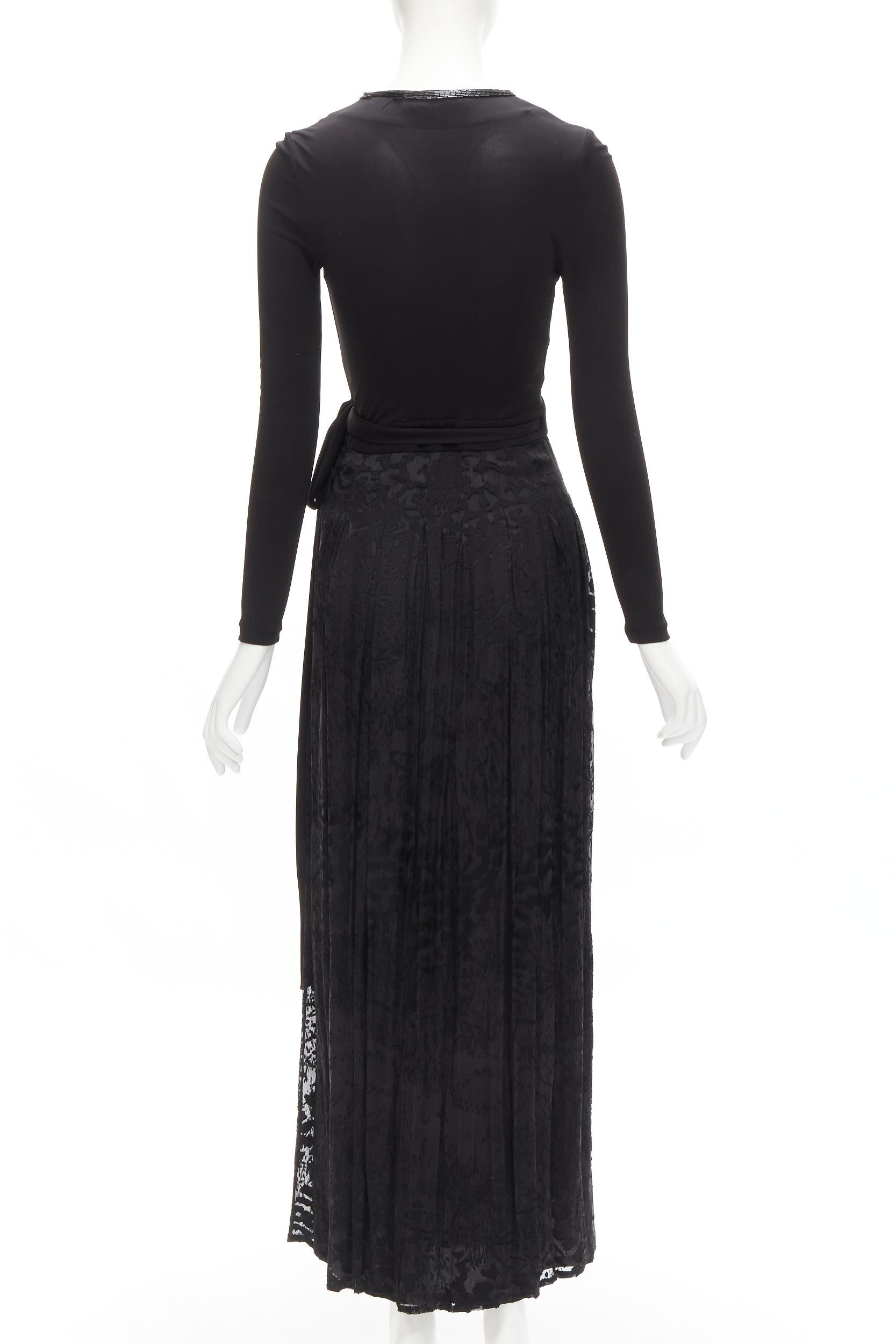Black DIANE VON FURSTENBERG black silk bead embellished wrap maxi dress US0 XS For Sale
