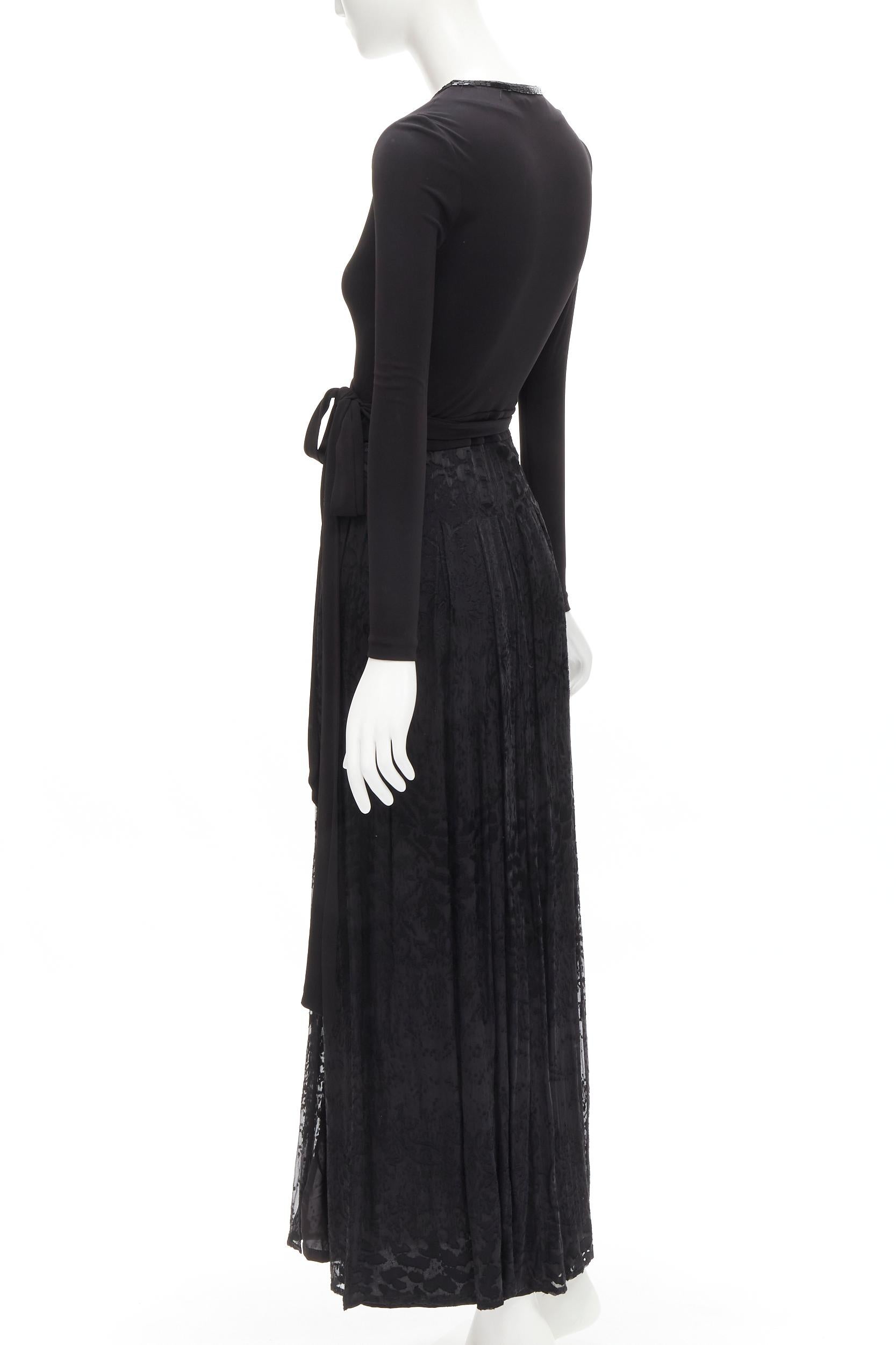 DIANE VON FURSTENBERG black silk bead embellished wrap maxi dress US0 XS In Excellent Condition For Sale In Hong Kong, NT