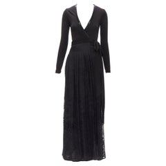 flowy dress reference DIANE VON FURSTENBERG black silk bead embellished wrap maxi dress US0 XS