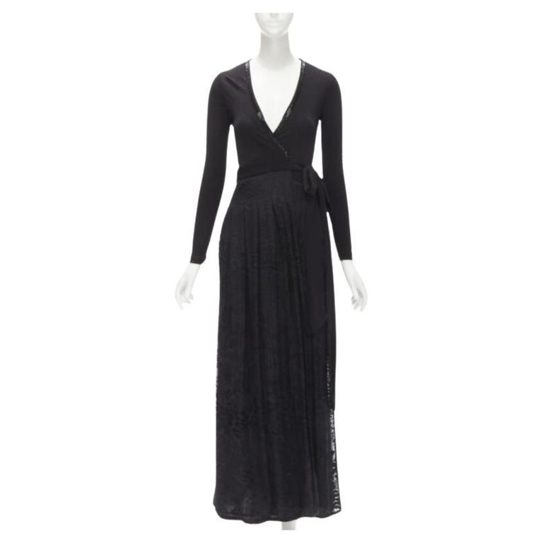 DIANE VON FURSTENBERG black silk bead embellished wrap maxi dress US0 XS  For Sale at 1stDibs