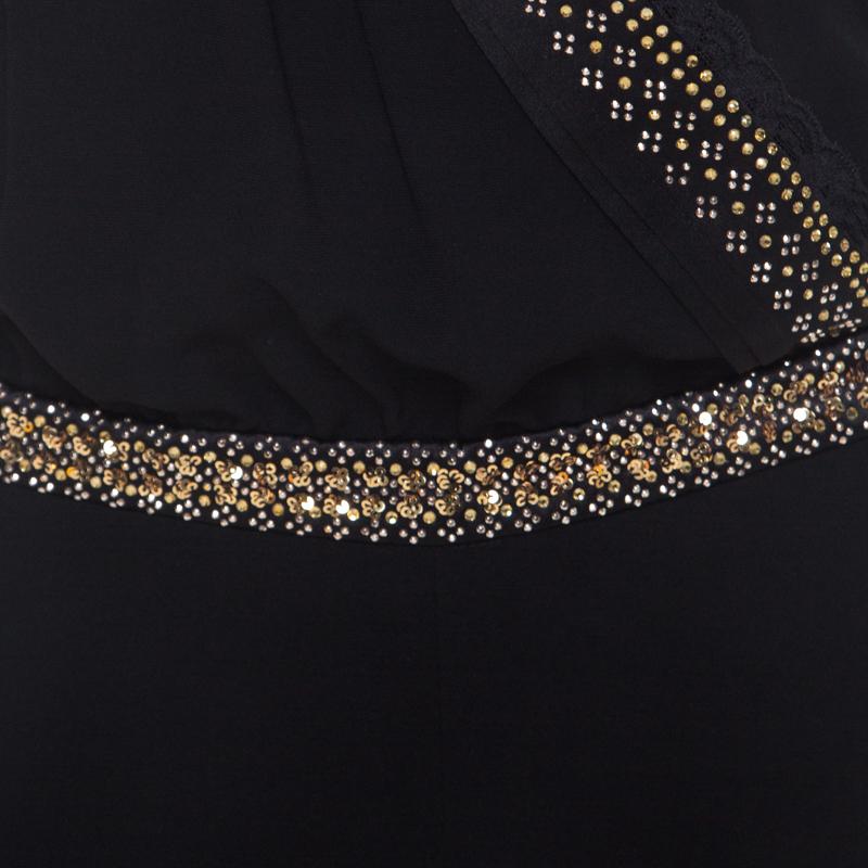 Women's Diane von Furstenberg Black Silk Crepe Crystal Bodice Caroline  Jumpsuit S