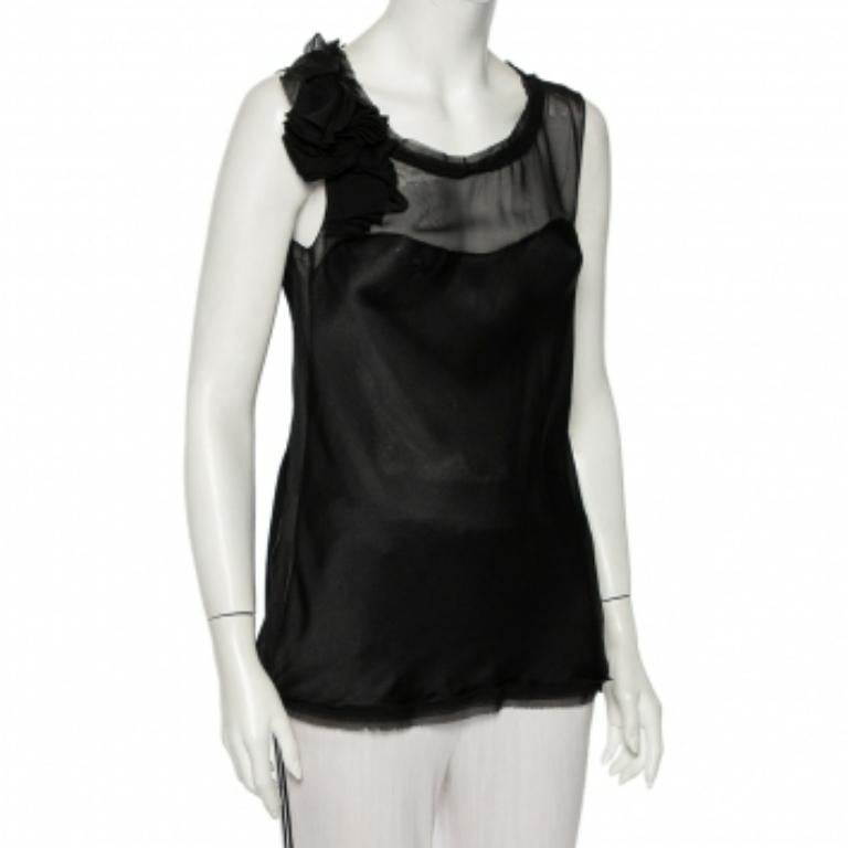 Diane Von Furstenberg Schwarzes ärmelloses Mell Top aus Seide mit drapiertem Detail aus Mell L im Angebot 2