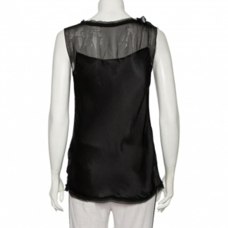 Diane Von Furstenberg Schwarzes ärmelloses Mell Top aus Seide mit drapiertem Detail aus Mell L im Angebot 3