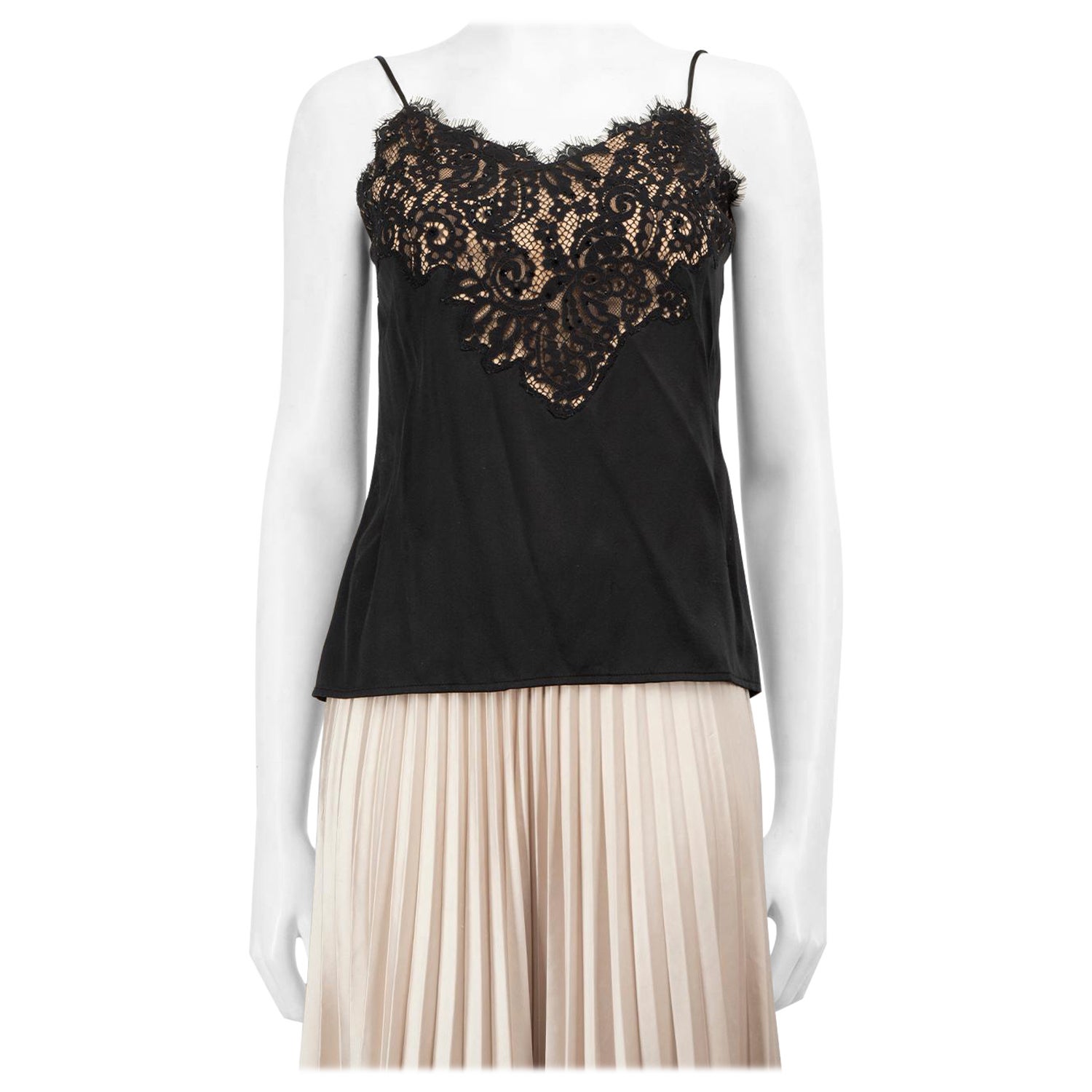 Diane Von Furstenberg Black Silk Lace Tank Top Size XS