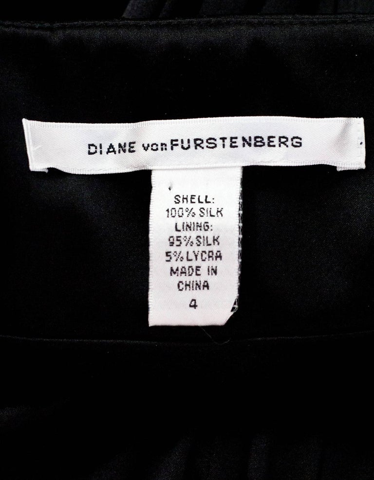Diane von Furstenberg Black Silk Pleated Dress Sz 4 For Sale at 1stDibs