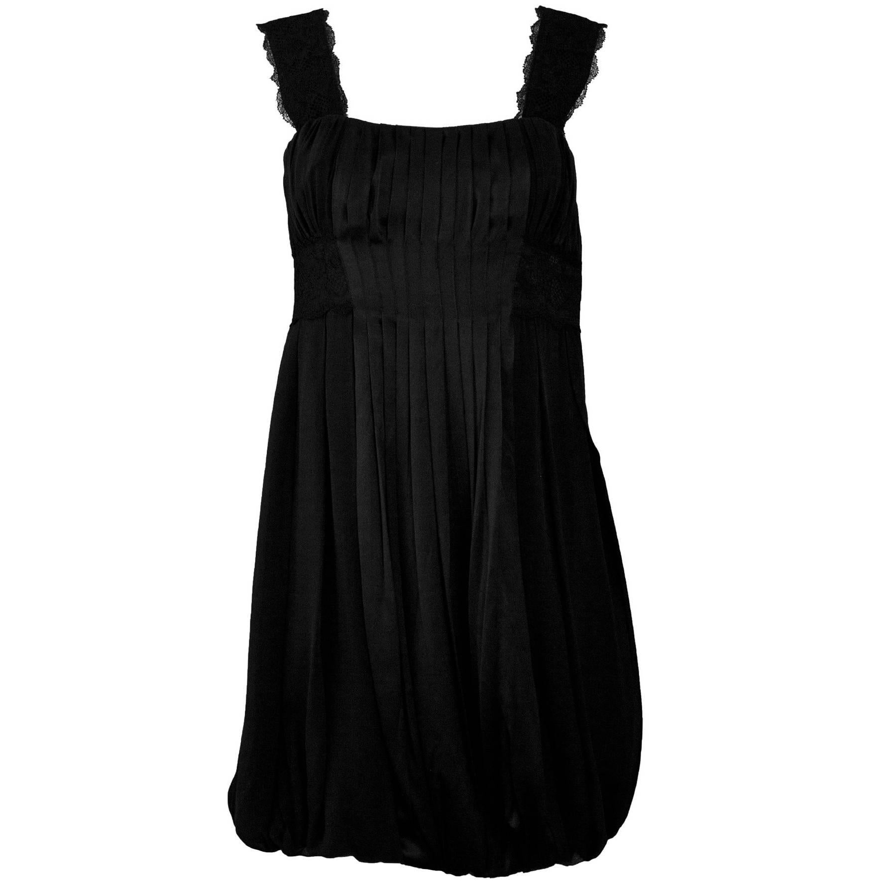 Diane von Furstenberg Black Silk Pleated Dress Sz 4