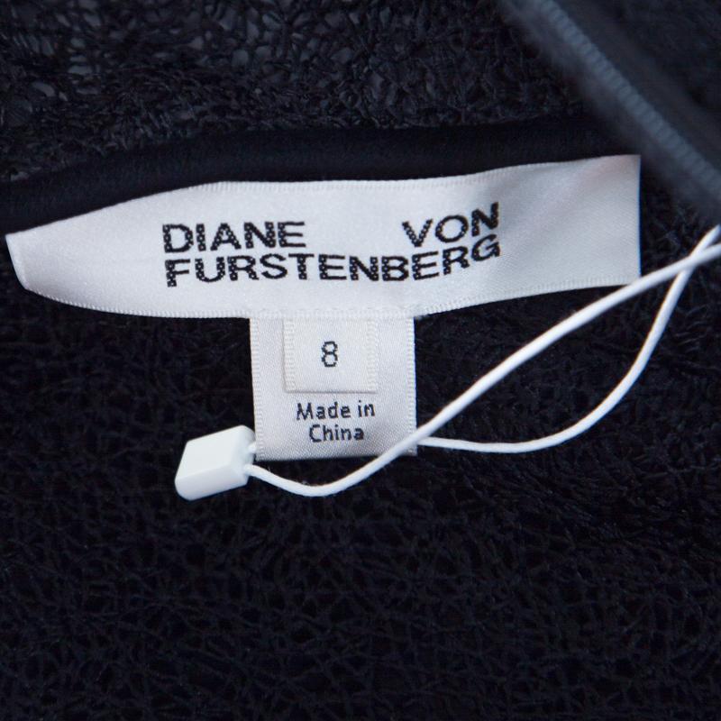 Diane Von Furstenberg Black Twig and Basketweave Lace Sleeveless Midi Dress M 1