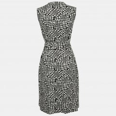 Diane Von Furstenberg Black/White Geometric Print Jersey Midi Wrap Dress L