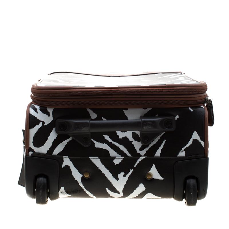Women's Diane Von Furstenberg Black/White Printed Coated Canvas Suitcase Trolley