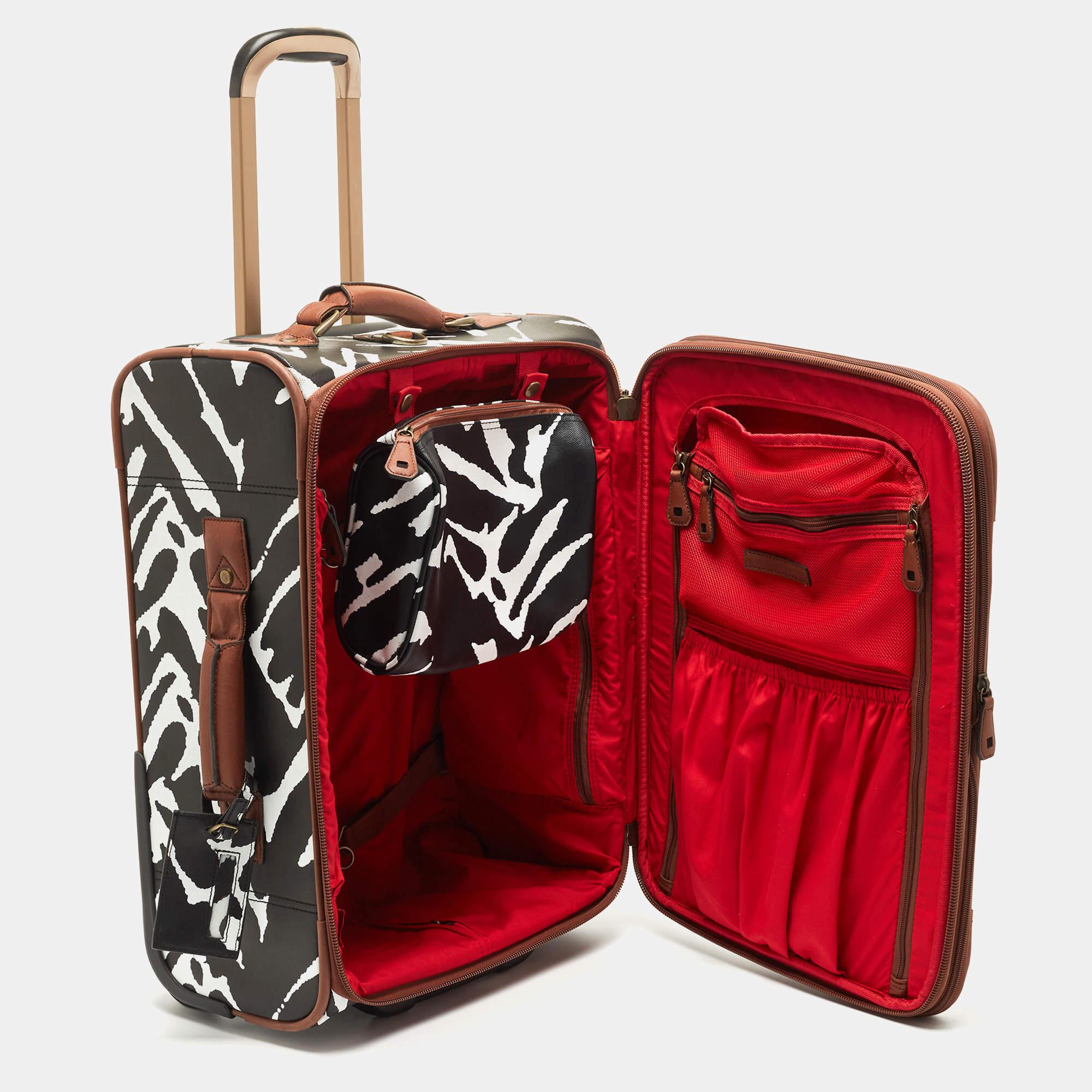 Diane Von Furstenberg Black/White Zebra Print Canvas 2 Wheeled Luggage 12