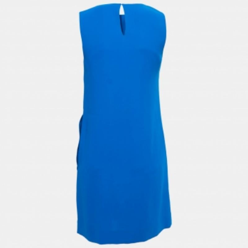 Diane von Furstenberg Blauer Krepp Rüschenbesatz Ärmelloses Midikleid S (Grau) im Angebot