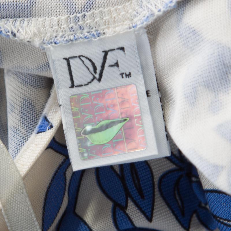 Diane von Furstenberg Blue Floral Print Silk Jersey Wrap Dress M 1