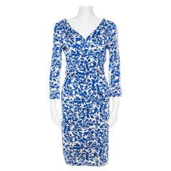 Diane von Furstenberg Blue Floral Print Silk Jersey Wrap Dress M