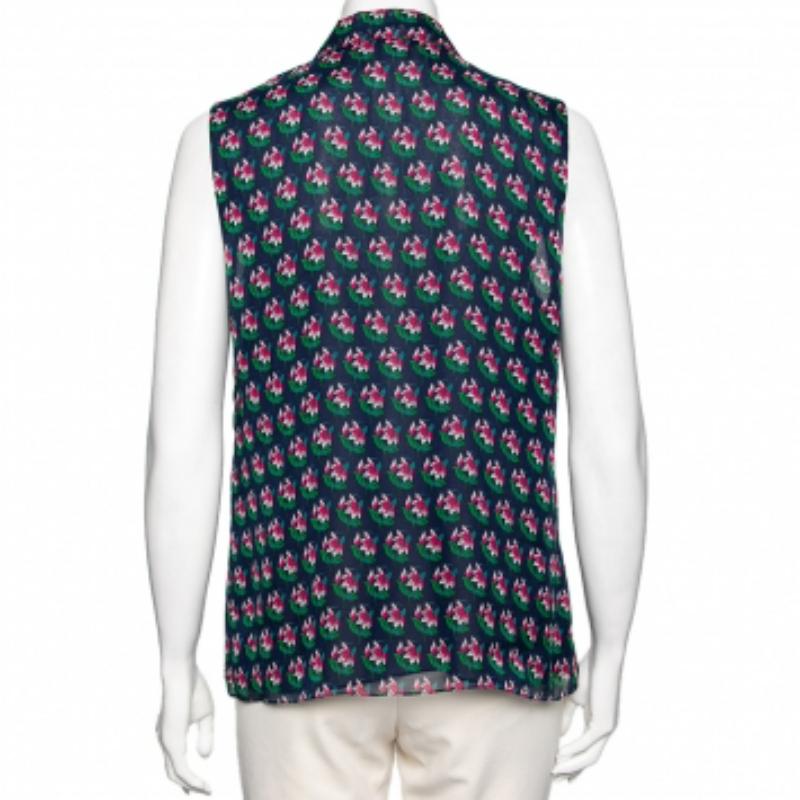 Nero Diane von Furstenberg - Top senza maniche con stampa floreale plissettata sul davanti L. in vendita