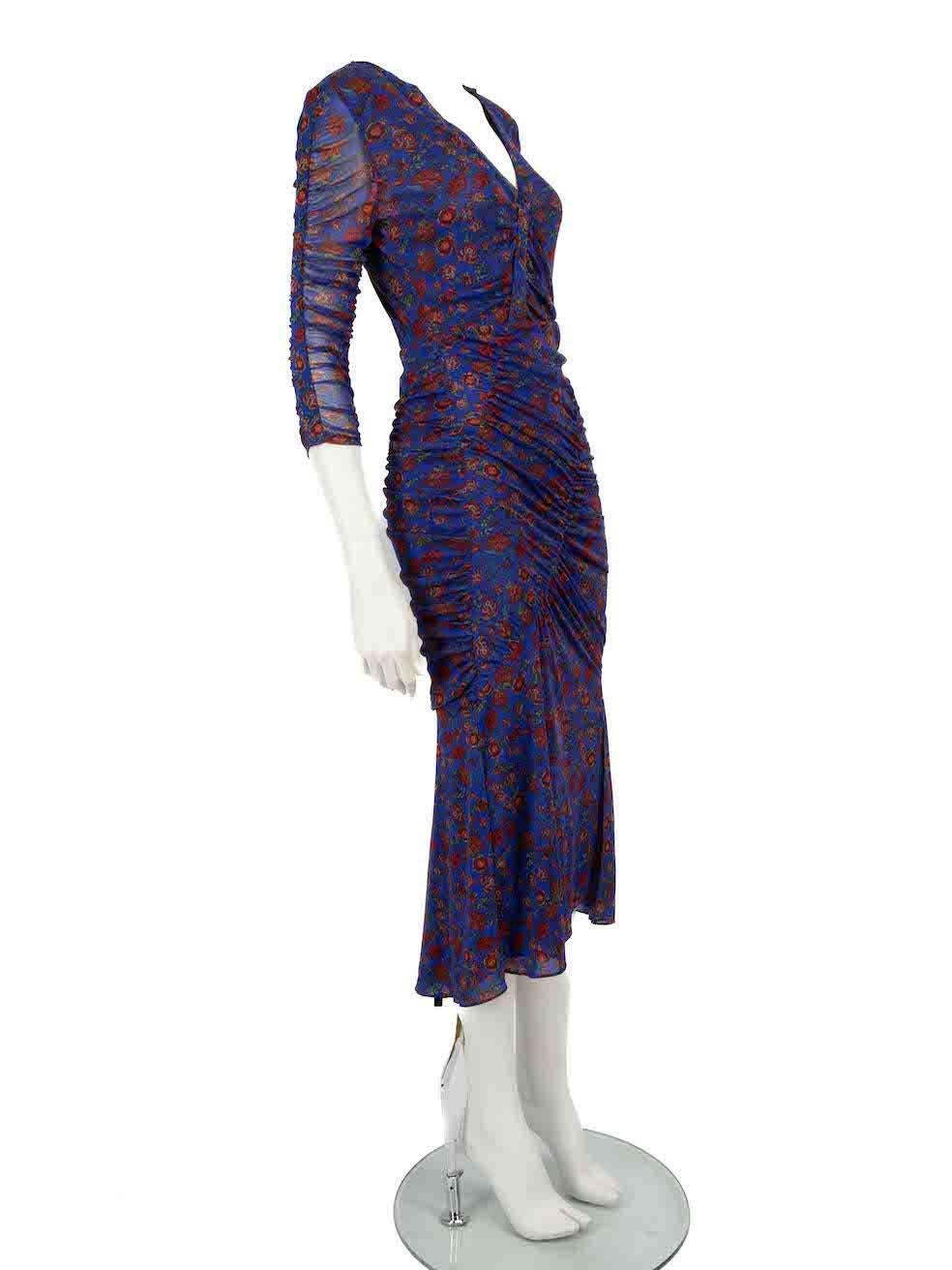 CONDITION is Good. Minor wear to dress is evident. Light wear to both underarms with discolouration to the mesh on this used Diane Von Furstenberg designer resale item.
 
 
 
 Details
 
 
 Blue
 
 Synthetic
 
 Dress
 
 Floral pattern
 
 Bodycon
 
