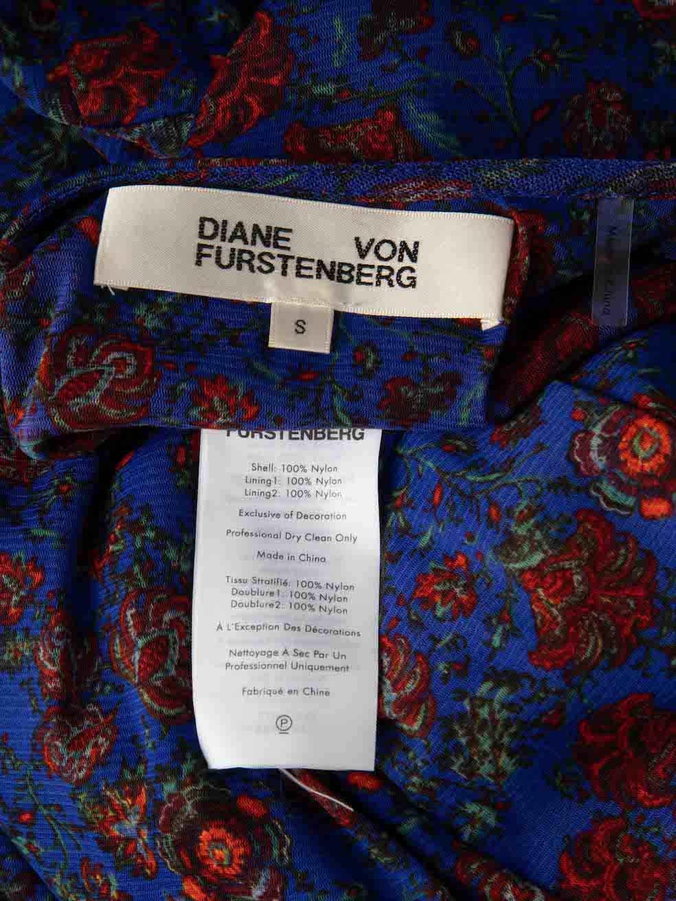Diane Von Furstenberg Blue Floral Ruched Midi Dress Size S For Sale 1