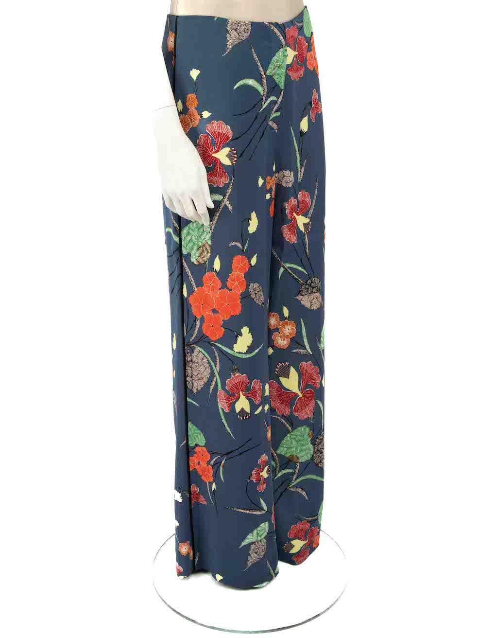 CONDITION is Never worn. No visible wear to trousers is evident on this new Diane Von Furstenberg designer resale item.
 
 Details
 Blue
 Viscose
 Trousers
 Floral patern
 Wide leg
 High rise
 2x Side pockets
 1x Back pocket
 Fly zip, hook and
