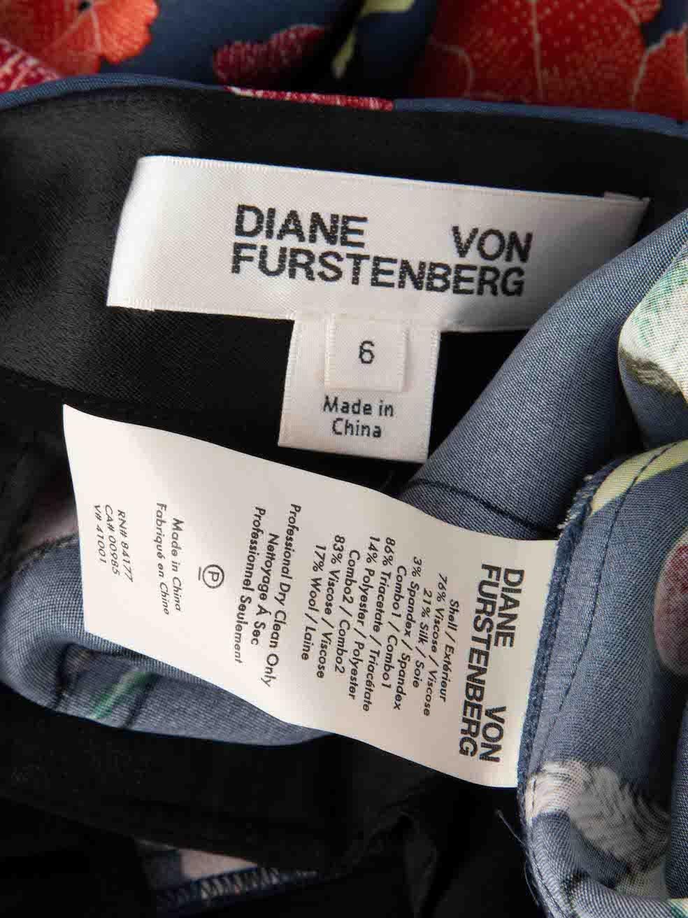 Women's Diane Von Furstenberg Blue Floral Wide Leg Trousers Size M For Sale