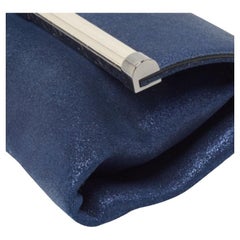 Diane Von Furstenberg Blue Glitter Suede Multicolor Leather Clutch