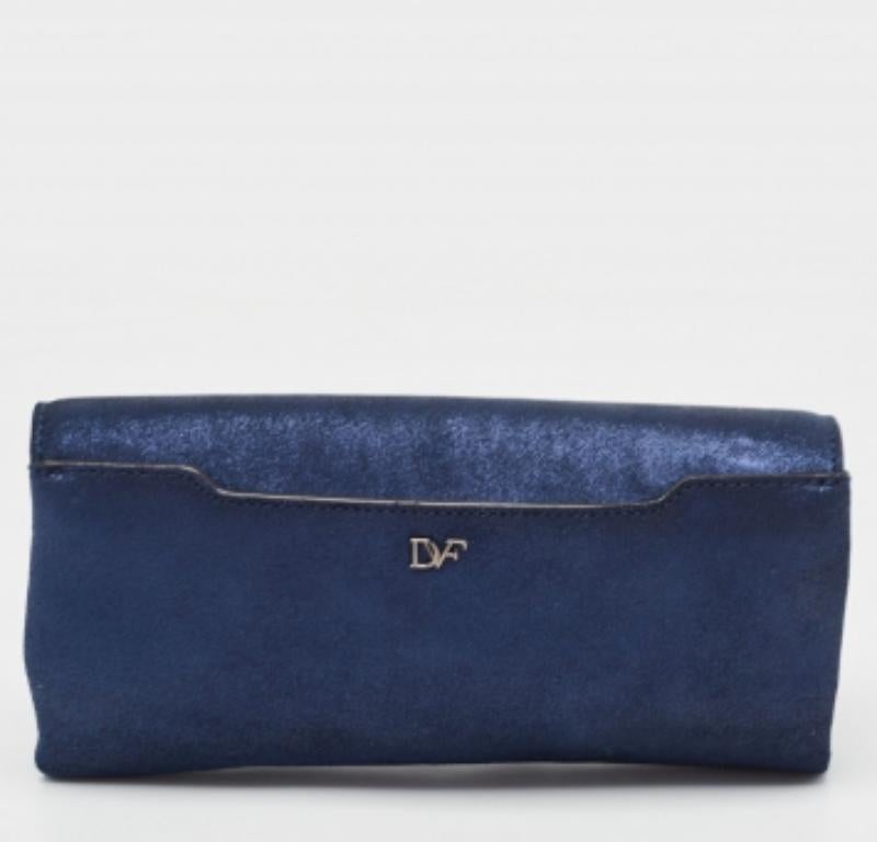 Diane von Furstenberg Blau Glitter Wildleder Multicolor Leder Clutch im Angebot 1