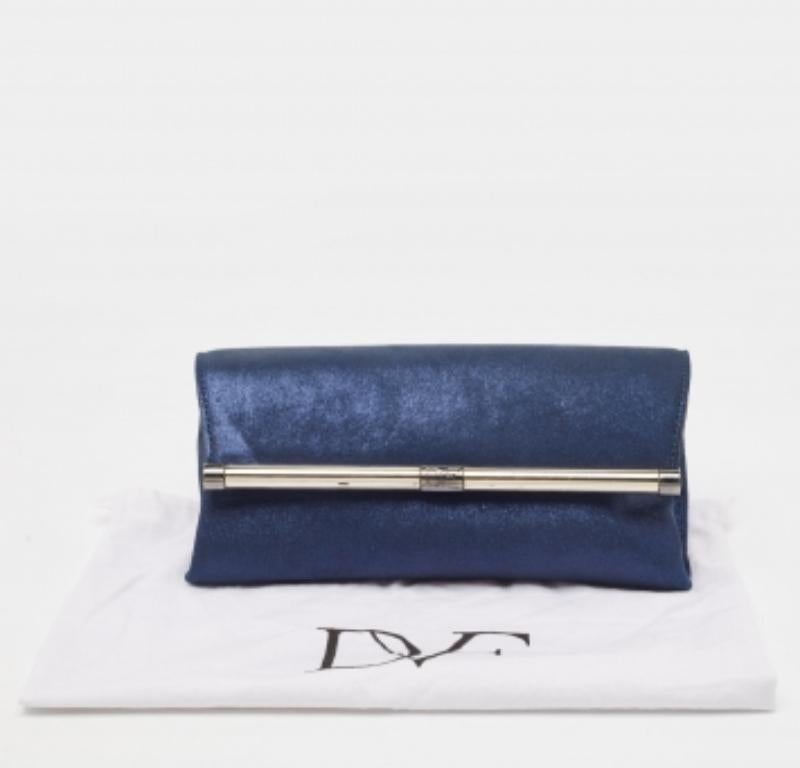 Diane von Furstenberg Blau Glitter Wildleder Multicolor Leder Clutch im Angebot 3