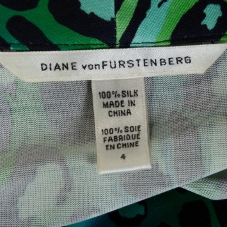 Diane Von Furstenberg Blue & Green Animal Print Silk Jersey Gaby Dress S For Sale 1