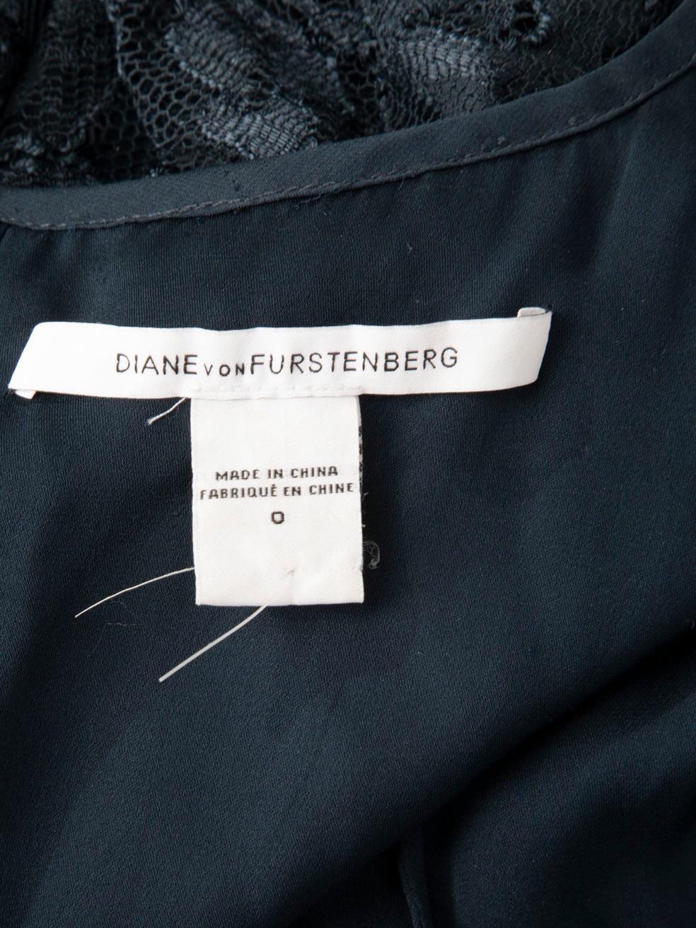 Diane von Furstenberg Blaues langärmeliges Spitzenkleid Größe XXS im Angebot 2