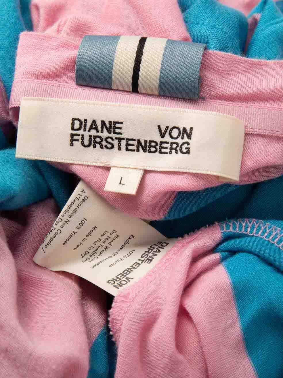 Women's Diane Von Furstenberg Blue & Pink Striped Top Size L For Sale