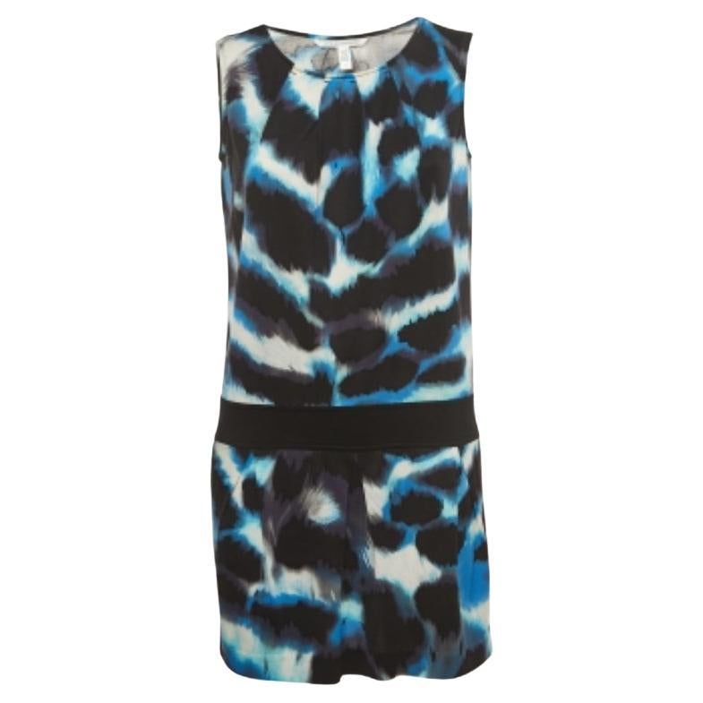 Mini vestido sin mangas de punto de seda con estampado azul Diane von Furstenberg S
