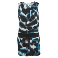 Diane Von Furstenberg Blue Print Silk Knit Sleeveless Mini Dress S