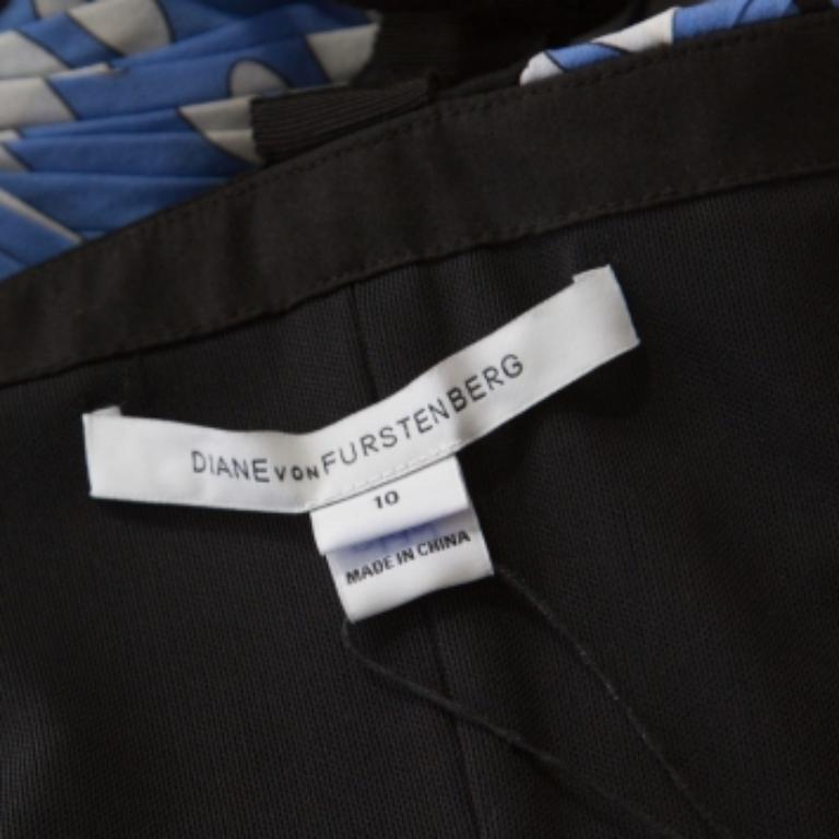 De las mujeres Diane von Furstenberg Vestido Sita Azul Estampado Mezcla Algodón Seda L en venta