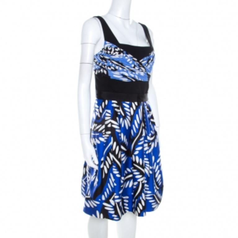 Diane von Furstenberg Vestido Sita Azul Estampado Mezcla Algodón Seda L en venta 1