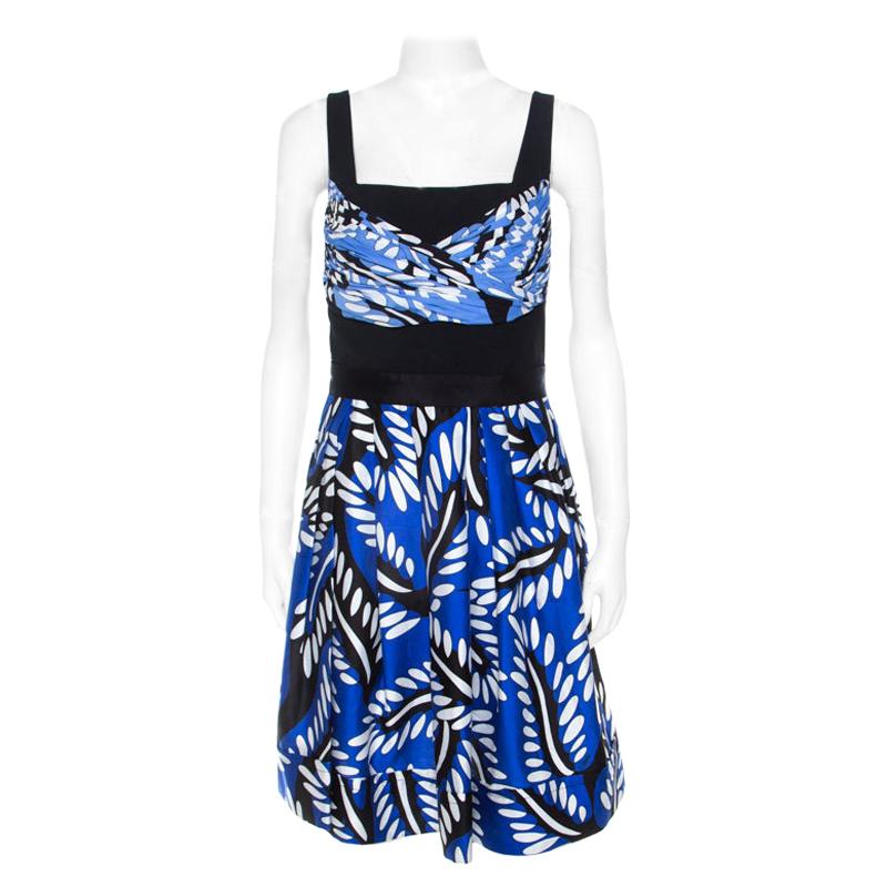 Diane von Furstenberg Blue Printed Cotton Silk Blend Sita Dress L