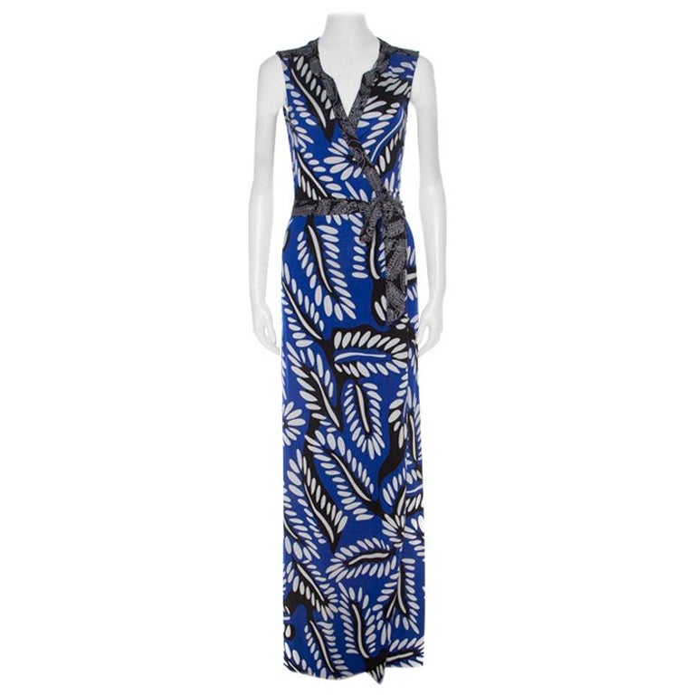 Diane Von Furstenberg Blue Printed Silk Jersey Orchid Maxi Wrap Dress M For  Sale at 1stDibs | dvf maxi dress, diane von furstenberg long dress, diane  von furstenberg blue dress
