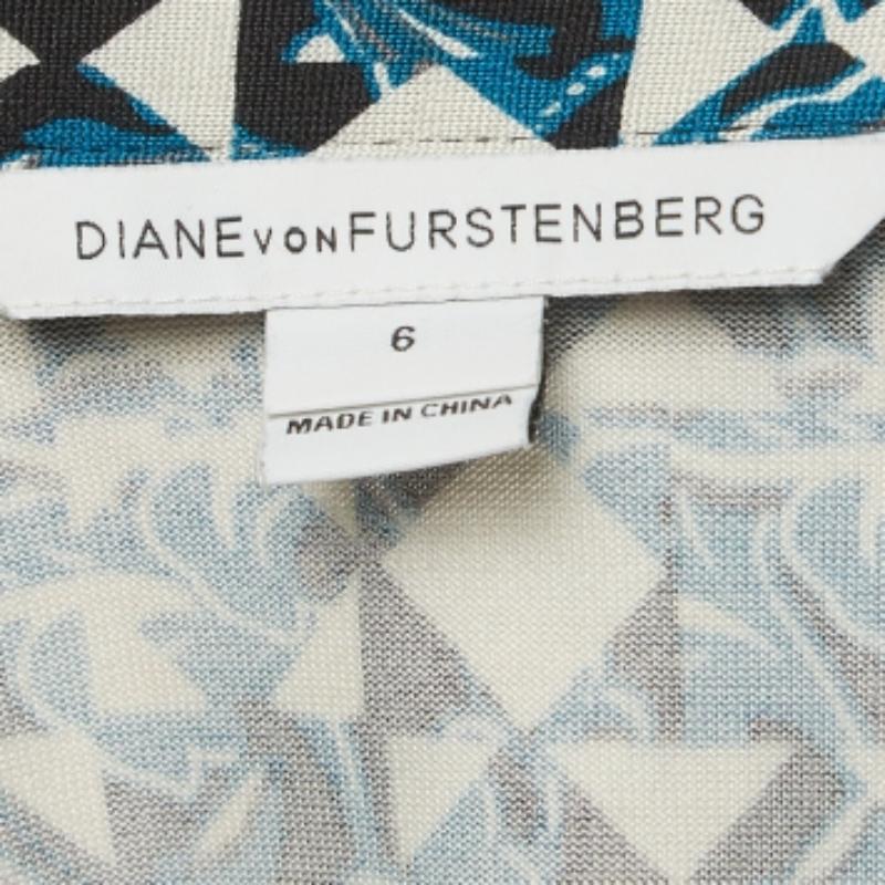 Diane von Furstenberg - Vestito a portafoglio in jersey di seta stampato blu M. 2